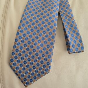 British Oxford Elegant Luxury Blue and Orange Patterned Men's Silk Necktie Tie